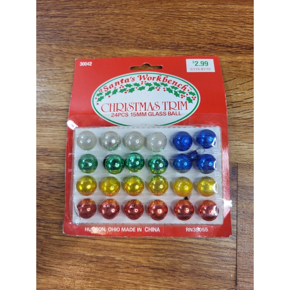 Vtge Santas Workbench Christmas Trim‎ 24 Pc 15mm Glass Ball Ornaments